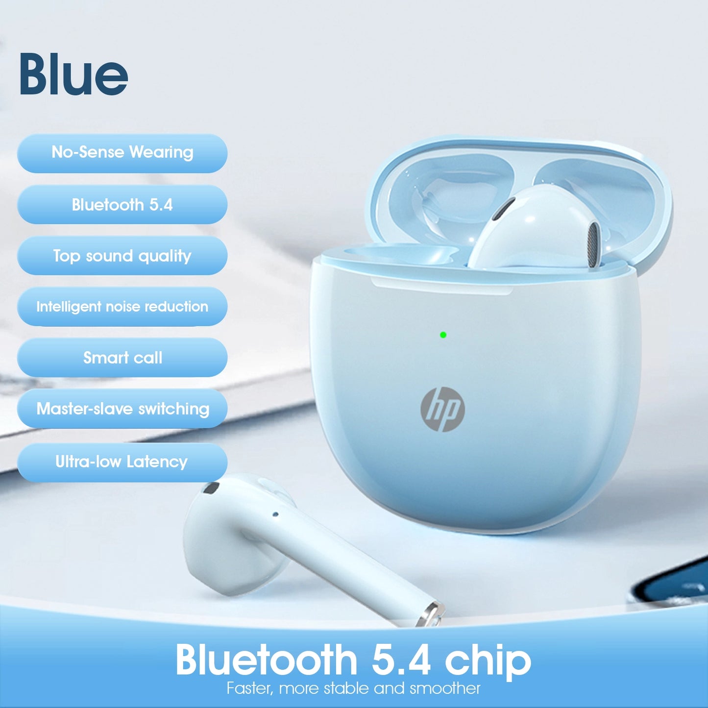 HP H10H Bluetooth Headset Wireless High-end Semi-in-ear Sports Headphones Compatible with Android and iOS 2025 New Glacier Blue