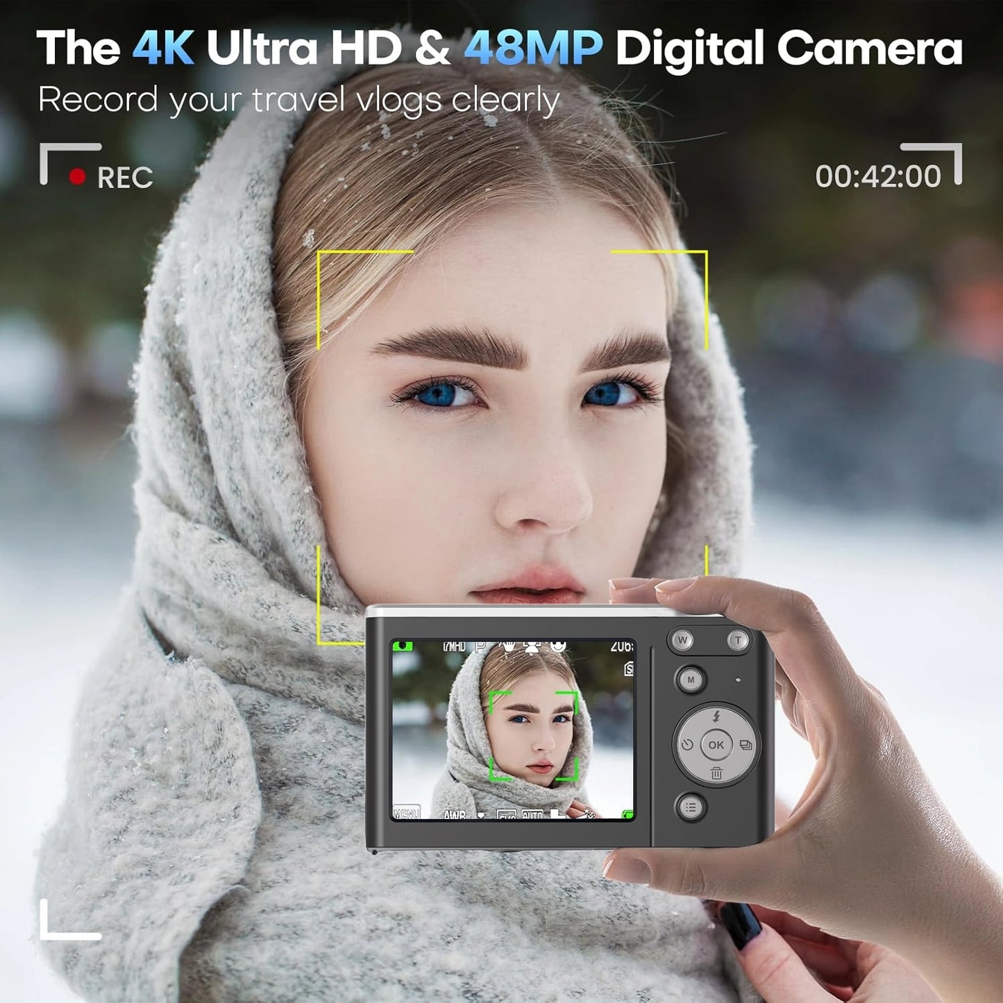 4K 50MP Digital Camera with Auto Focus and Fill Light for Portrait Landscape Photography Compact Lightweight Camera for Travel Outdoor