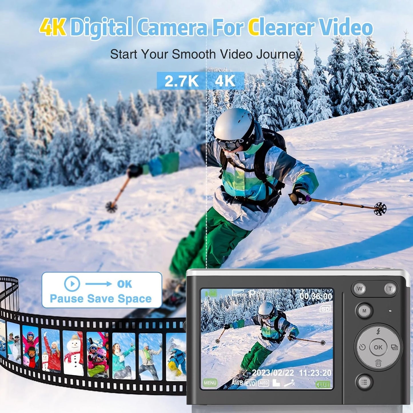4K 50MP Digital Camera with Auto Focus and Fill Light for Portrait Landscape Photography Compact Lightweight Camera for Travel Outdoor
