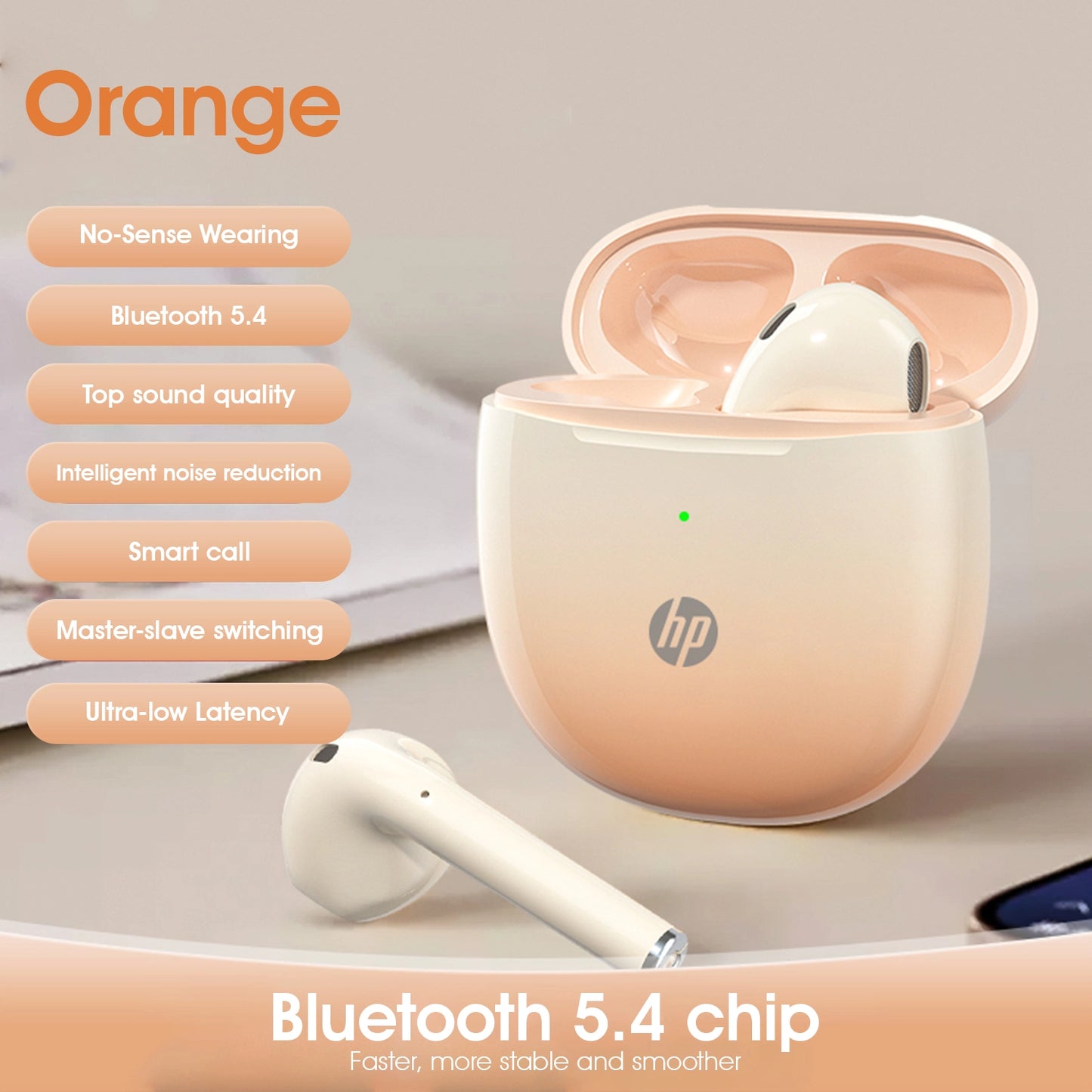 HP H10H Bluetooth Headset Wireless High-end Semi-in-ear Sports Headphones Compatible with Android and iOS 2025 New Colorful Orange