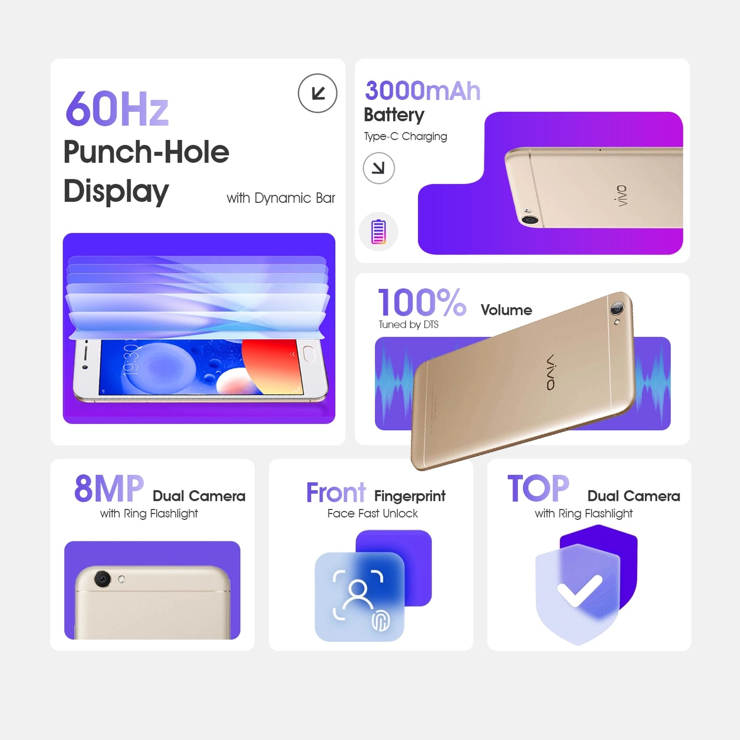 Vivo Y67 Smartphone Gold , Jumia Express! 6GB RAM 128GB ROM, Dual SIM, 16MP Selfie Camera-COD